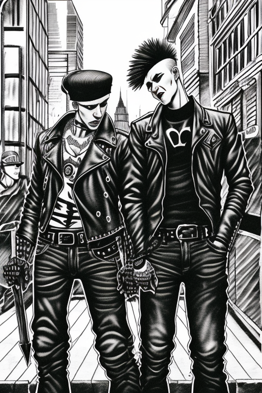 monochrome  drawing  two punks on a city street by WoD1  <hypernet:WoD1:1>